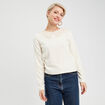 T-shirt col claudine macramé ecru femme