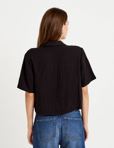Chemise droite pliss&eacute;e manches courtes noir femme