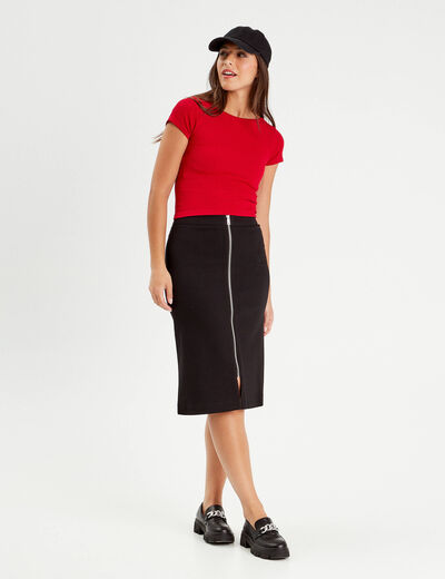 Jupe midi droite zippée noir femme