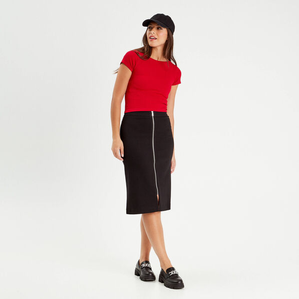 jupe midi droite zippee noir femme Jupe midi droite zippée noir femme