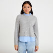 Gilet 2-en-1 col chemise manches longues gris clair femme
