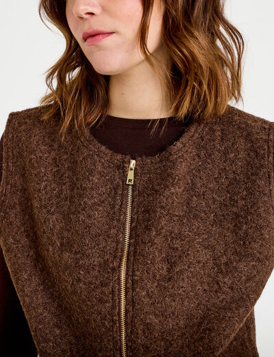 Veste sans manches effet polaire marron fonc&eacute; femme