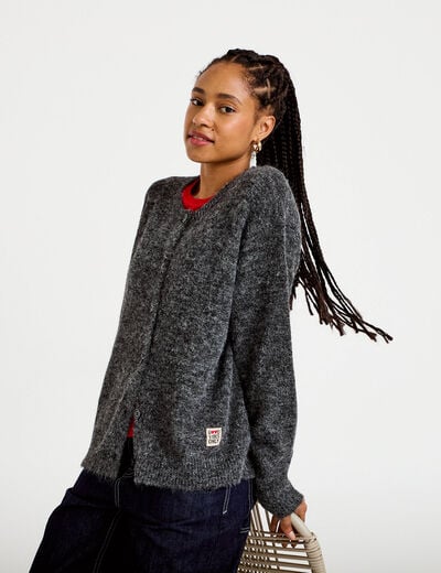 Gilet ample manches longues gris fonc&eacute; femme