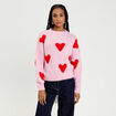 Pull oversize motif coeurs rose clair femme