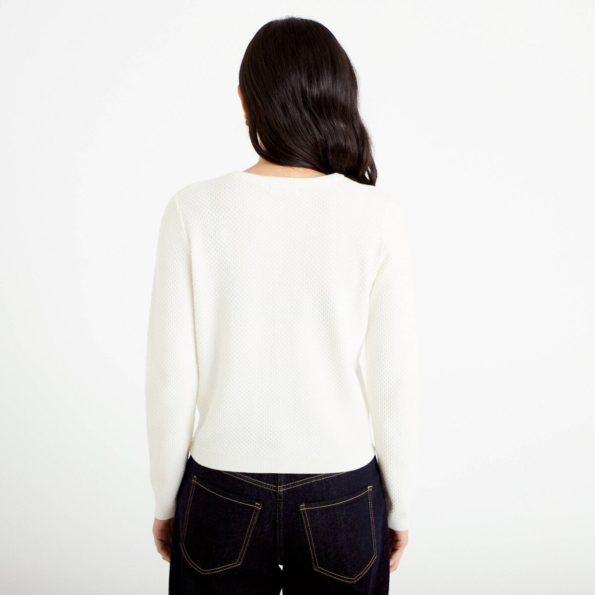 Gilet ajour&eacute; manches longues ecru femme