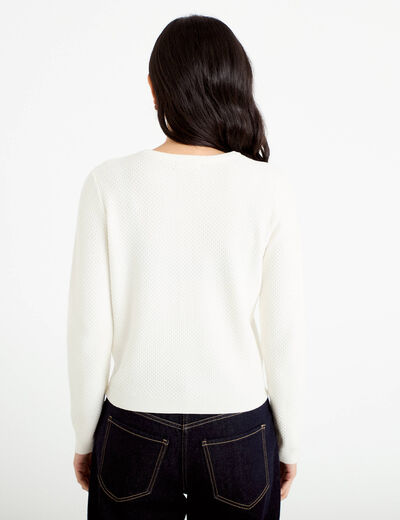 Gilet ajour&eacute; manches longues ecru femme