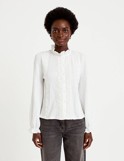 Blouse droite col montant dentelle ecru femme