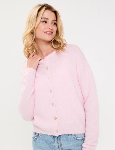 Gilet manches longues rose clair femme
