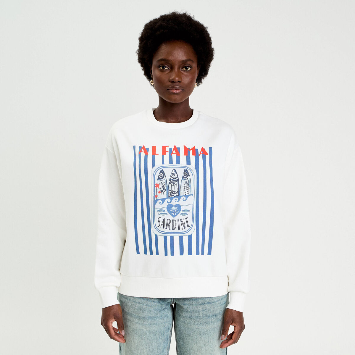 Sweat col rond manches longues ecru femme