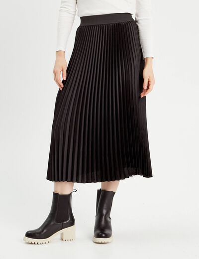 Jupe longue patineuse plissée noir femme