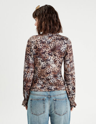 T-shirt col montant marron femme