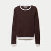 T-shirt 2-en-1 col rond manches longues marron fonc&eacute; femme