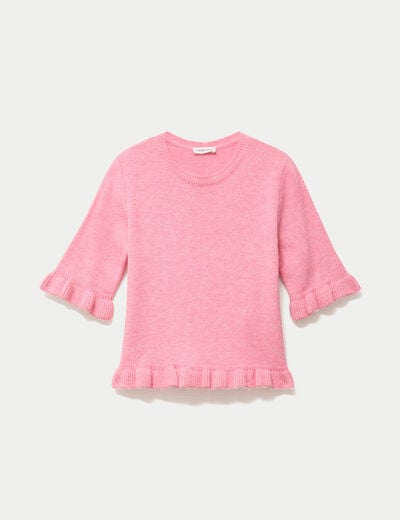 Pull col rond manches courtes rose clair femme