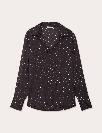 Chemise satin manches longues noir femme