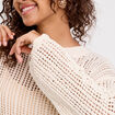 Pull ajouré col rond manches longues ecru femme