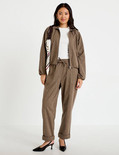 Jogging jegging en maille taupe femme