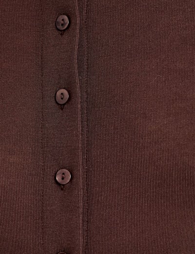 Gilet ajust&eacute; col rond manches longues marron fonc&eacute; femme