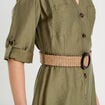 Robe chemise trapèze ceinturée vert kaki femme