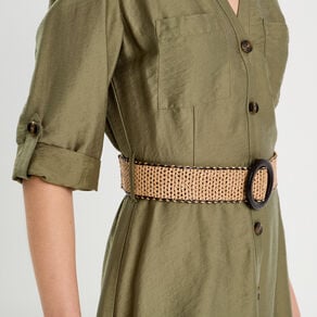 robe chemise trapeze ceinturee vert kaki femme Robe chemise trapèze ceinturée vert kaki femme
