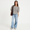 Blouse effet boule manches courtes bleu femme
