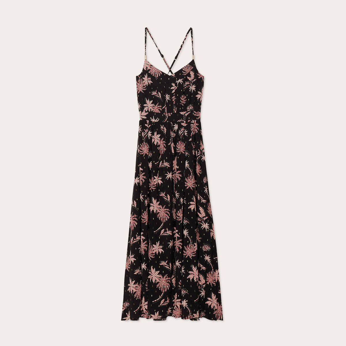 Robe longue évasée bretelles noir femme