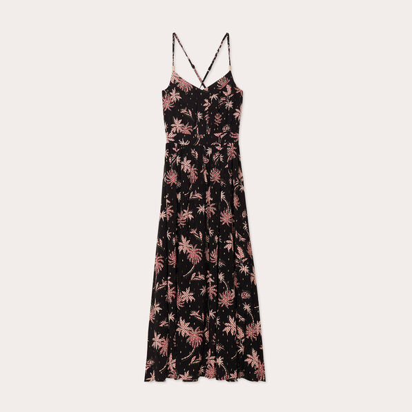 Robe longue évasée bretelles noir femme