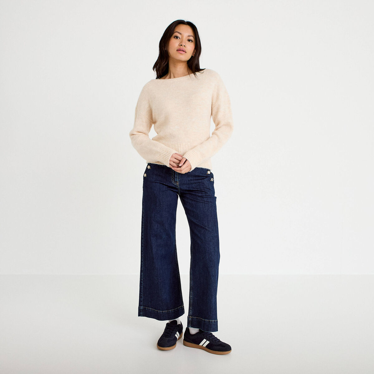 Pull col bateau beige femme