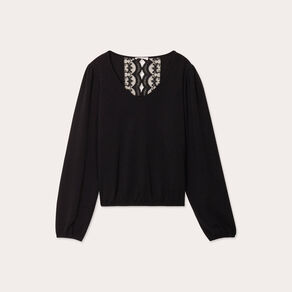 Pull dos en dentelle noir femme