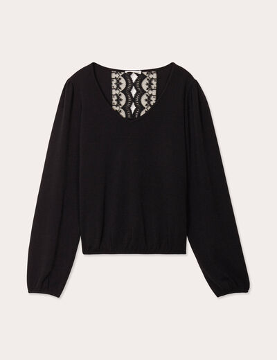 Pull dos en dentelle noir femme