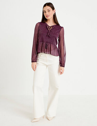 Blouse manches longues prune femme