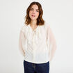Blouse col v manches longues ecru femme