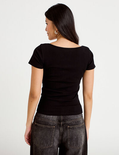T-shirt c&ocirc;tel&eacute; noir femme