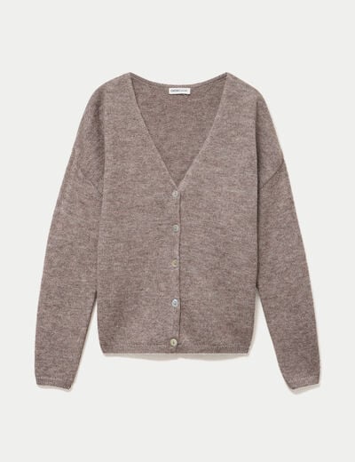Gilet boutonn&eacute; avec col en V taupe femme