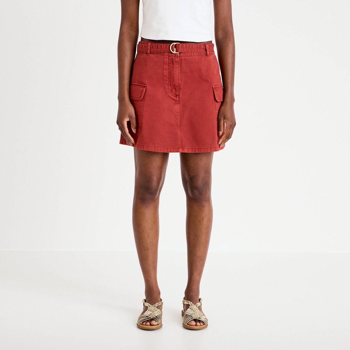 Jupe-short trap&egrave;ze courte vieux rose femme