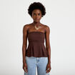 Bustier p&eacute;plum ajust&eacute; cropped pliss&eacute; marron fonc&eacute; femme