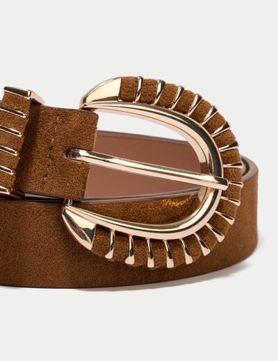 Ceinture large aspect daim camel femme