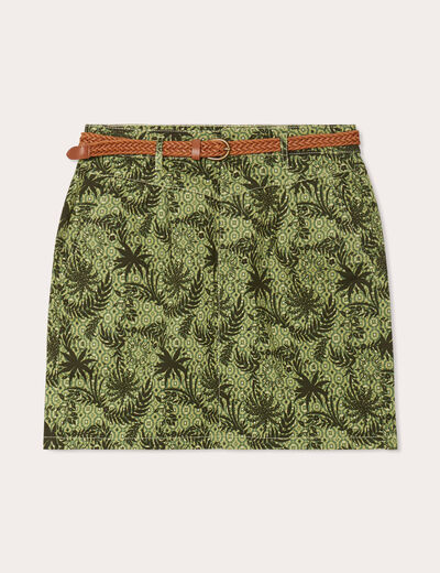 Jupe chino droite ceinturée vert femme