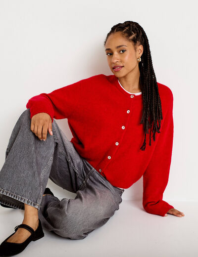 Gilet manches longues rouge femme