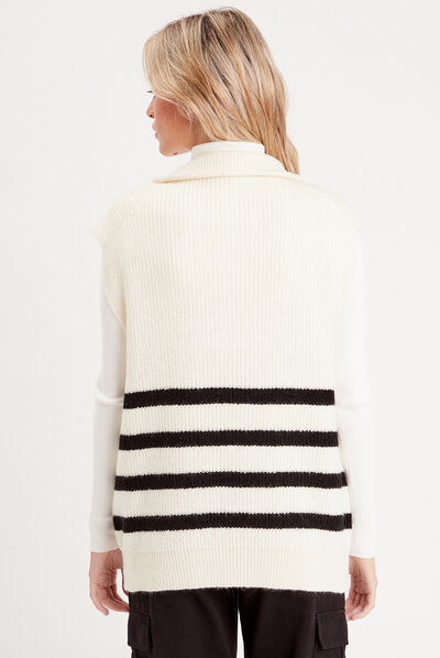 Pull col camionneur zippé ecru femme