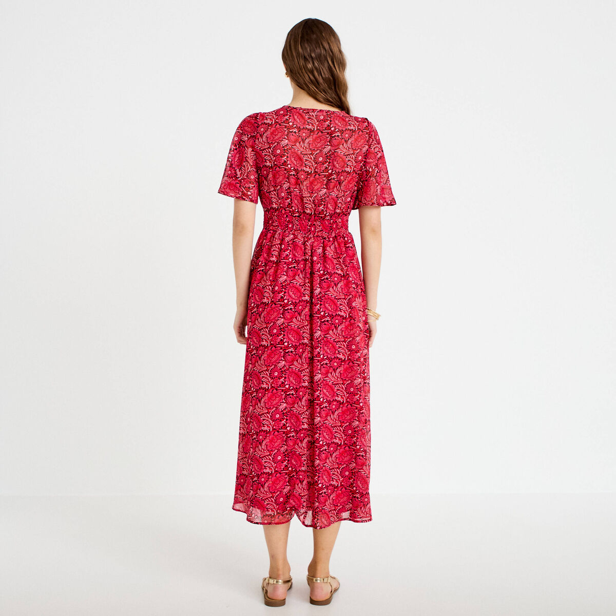 Robe longue &eacute;vas&eacute;e col en V noir femme