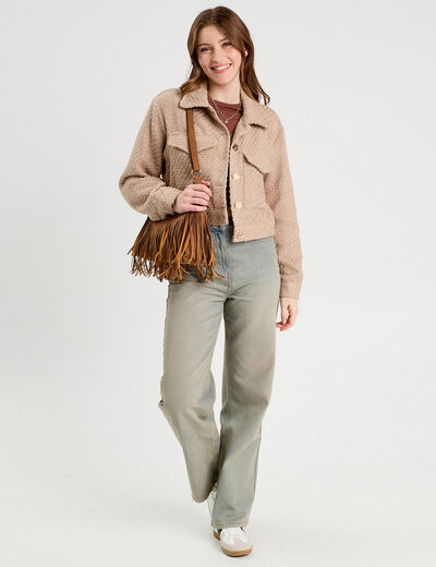 Veste tweed boutonnée sable femme