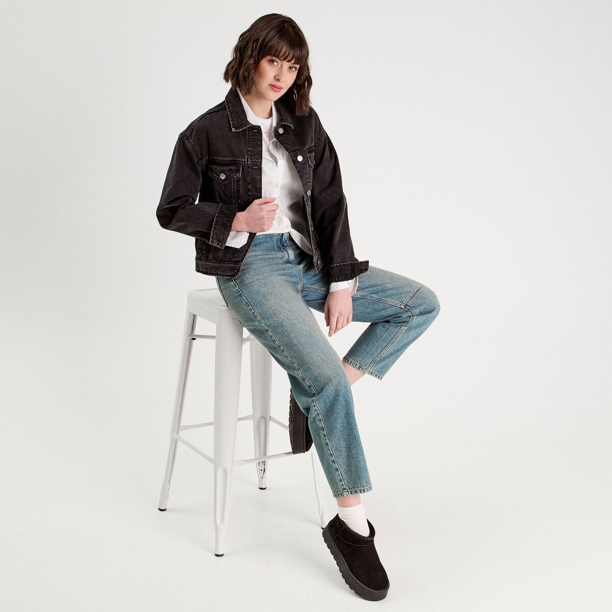 Jeans balloon denim double stone femme