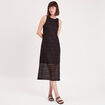 Robe longue droite ajourée noir femme