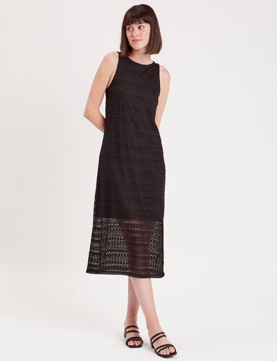 Robe longue droite ajourée noir femme