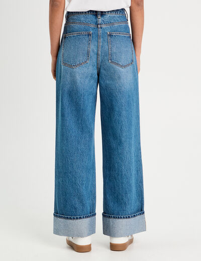 Jeans droit avec ourlets denim double stone femme