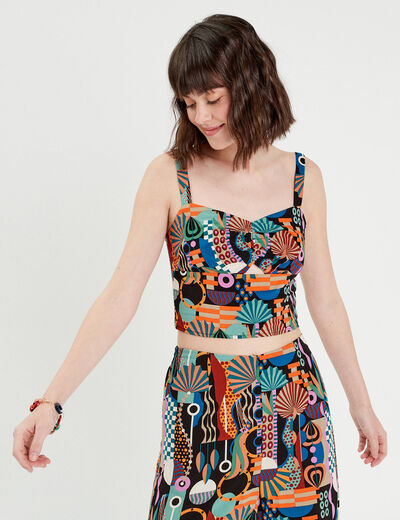 Bustier cropped bretelles noir femme