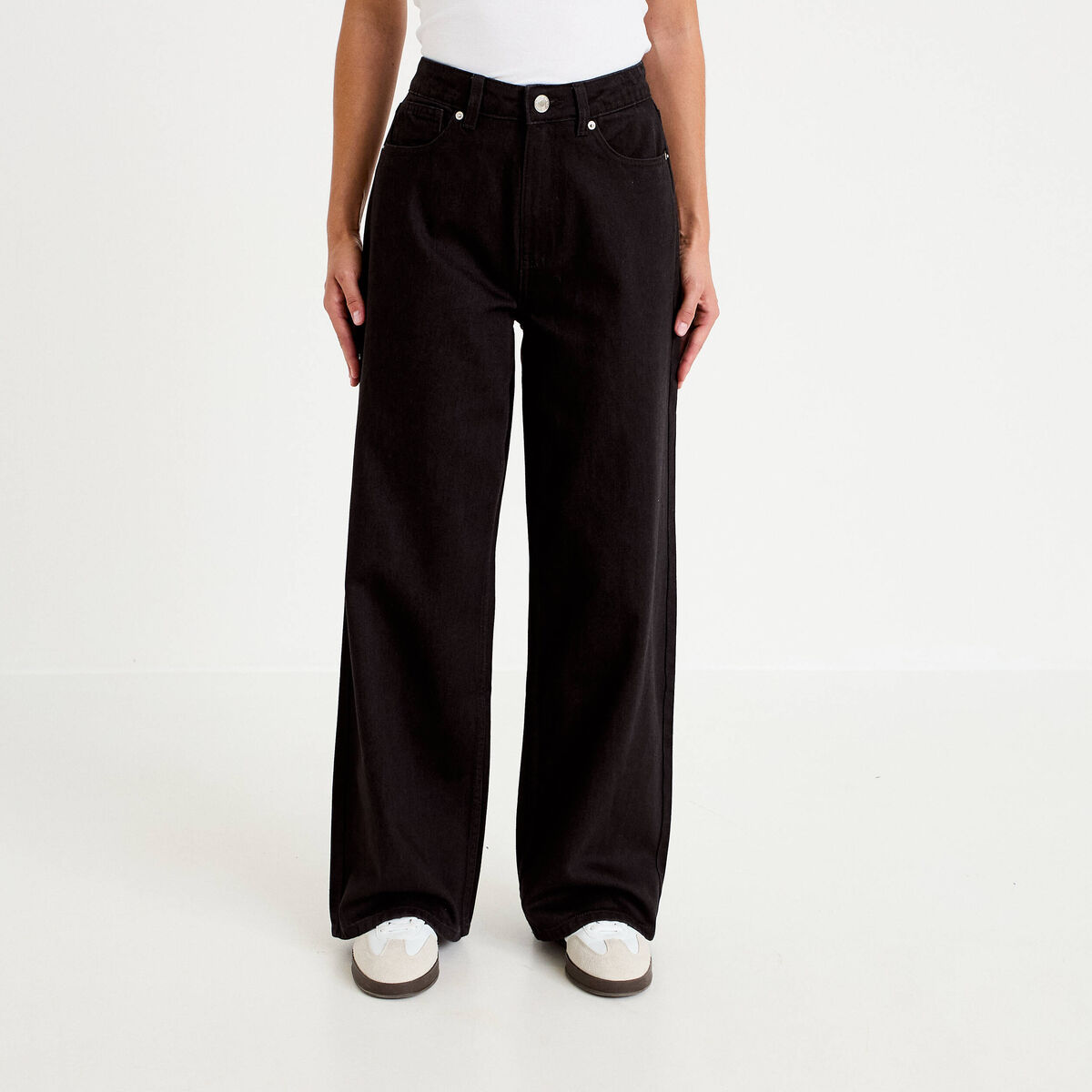 Jean wide leg taille haute denim noir femme