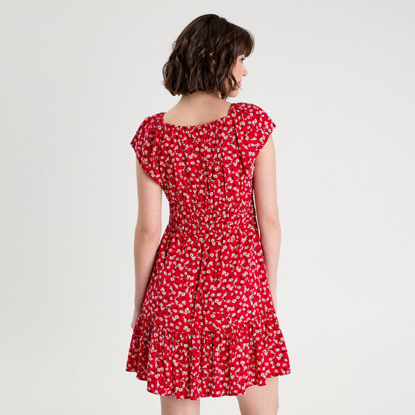 Robe évasée manches courtes rouge femme
