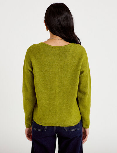 Gilet boutonn&eacute; avec col en V vert fonc&eacute; femme
