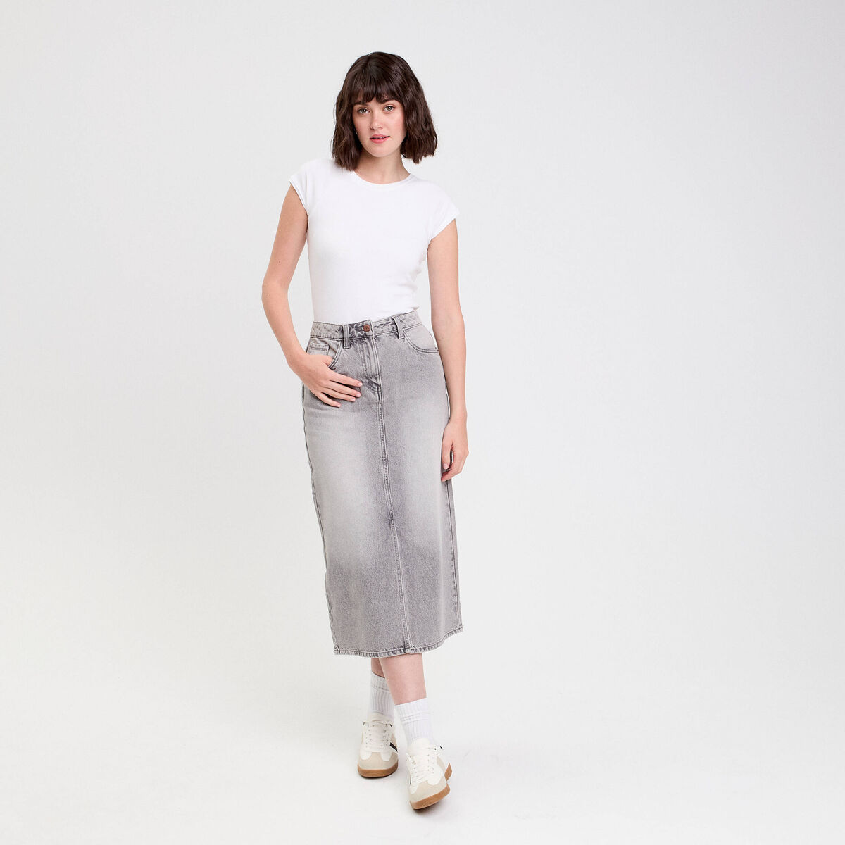 Jupe Crayon Briggs – Taille 10P (petites), Gris Et Noir Pied-de-poule, Style Plissé